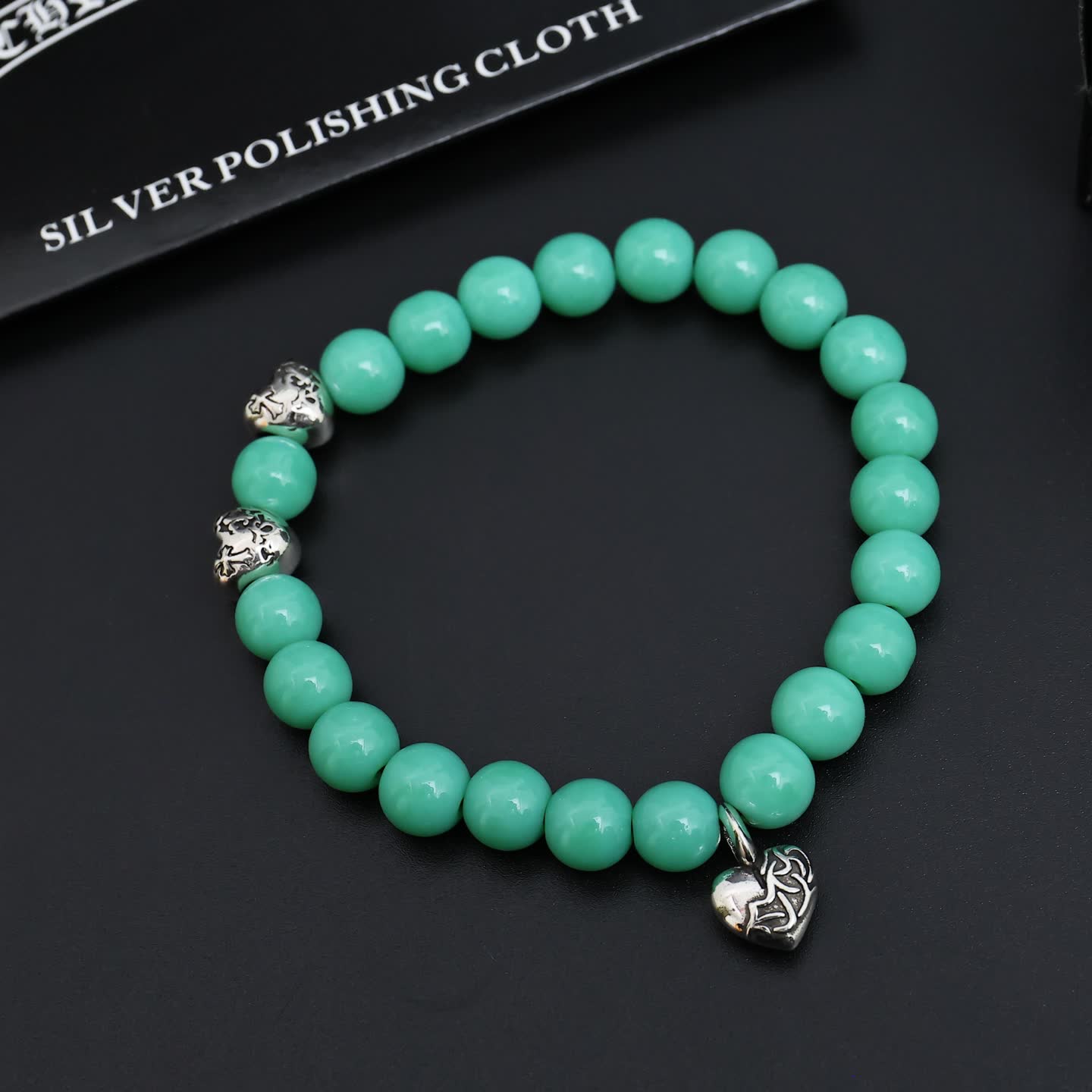 Chrome Hearts Charm Heart Silver Beaded Bracelet